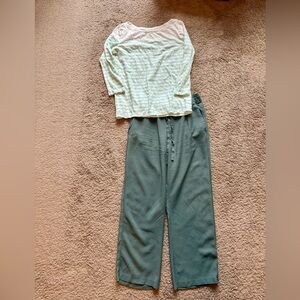 Zara New Wide Leg Olive Green Pants + Matching Stripe Top Medium